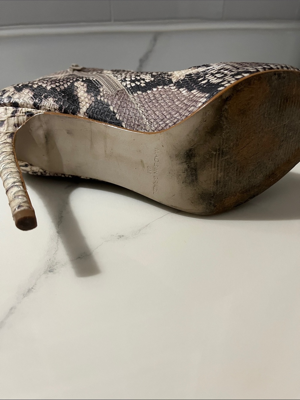 Steve Madden Cream Snake-Print Pointed Toe Ankle Boots - Picture 7 of 7